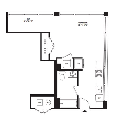 a floor plan of a unit with a bedroom and a bathroom